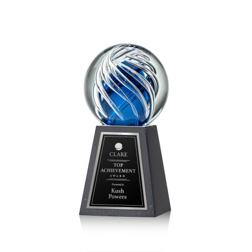 Awards and Trophies - Crystal Awards - Glass Awards - Art Glass Awards - Genista Globe on Tall Marble Base Glass Award
