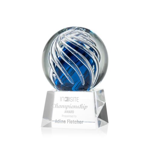 Awards and Trophies - Crystal Awards - Glass Awards - Art Glass Awards - Genista Clear on Robson Base Globe Glass Award
