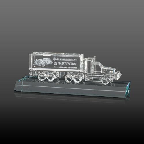 Awards and Trophies - Crystal Awards - Crystal 18 Wheeler on Base 3D - Clear