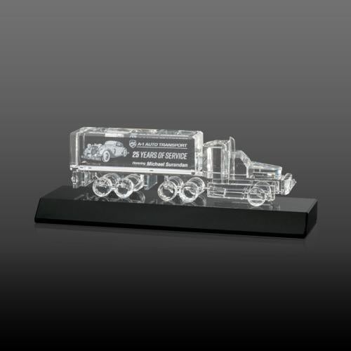 Awards and Trophies - Crystal Awards - Crystal 18 Wheeler on Base 3D - Black