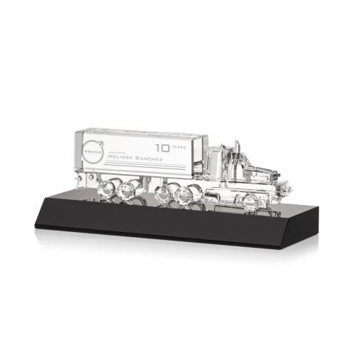 Awards and Trophies - Crystal Awards - Crystal 18 Wheeler on Base - Black