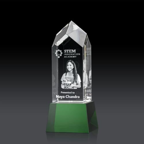 Awards and Trophies - Crystal Awards - Clarington on Base 3D - Green