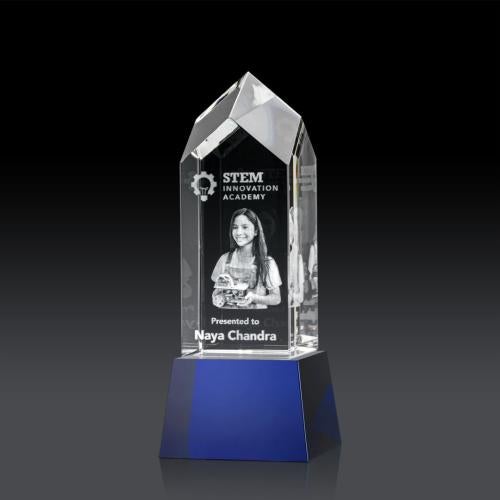 Awards and Trophies - Crystal Awards - Clarington on Base 3D - Blue