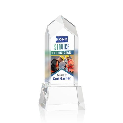 Awards and Trophies - Crystal Awards - Clarington Full Color Clear on Base Towers Crystal Award