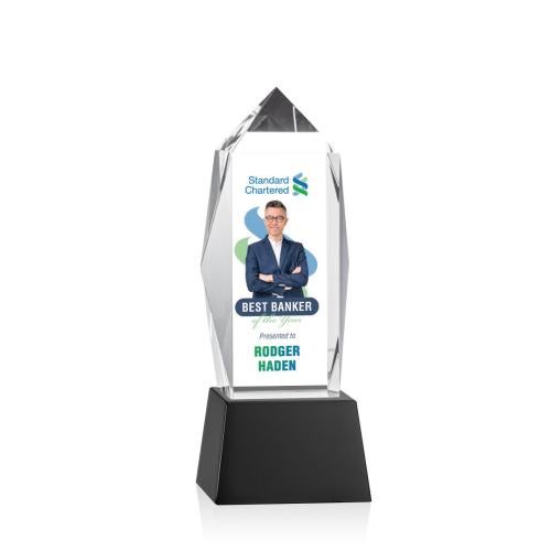 Awards and Trophies - Crystal Awards - Bloomington Full Color Black on Base Obelisk Crystal Award