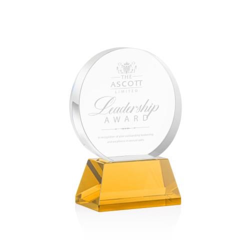 Awards and Trophies - Crystal Awards - Glenwood Amber on Base Circle Crystal Award