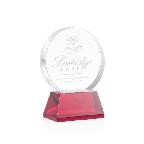Awards and Trophies - Crystal Awards - Glenwood Red on Base Circle Crystal Award