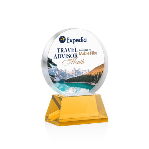 Awards and Trophies - Crystal Awards - Glenwood Vividprint™ Amber on Base Circle Crystal Award