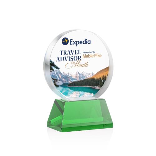 Awards and Trophies - Crystal Awards - Glenwood Vividprint™ Green on Base Circle Crystal Award