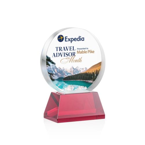 Awards and Trophies - Crystal Awards - Glenwood Vividprint™ Red on Base Circle Crystal Award