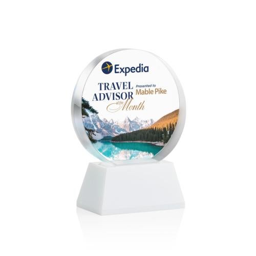 Awards and Trophies - Crystal Awards - Glenwood Vividprint™ White on Base Circle Crystal Award