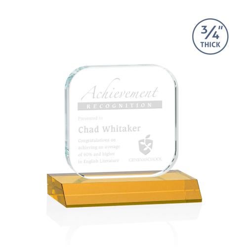 Awards and Trophies - Crystal Awards - App Amber Square / Cube Crystal Award