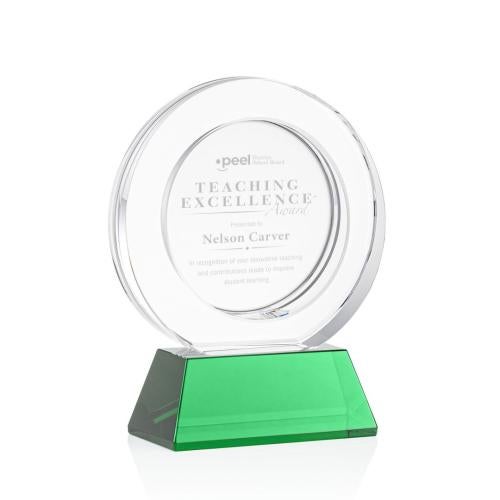 Awards and Trophies - Crystal Awards - Templeton Green on Base Circle Crystal Award