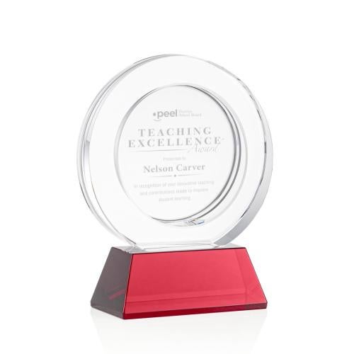 Awards and Trophies - Crystal Awards - Templeton Red on Base Circle Crystal Award