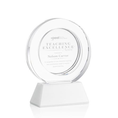 Awards and Trophies - Crystal Awards - Templeton White on Base Circle Crystal Award