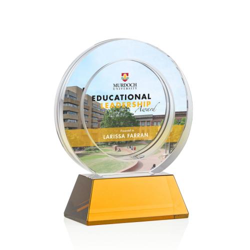 Awards and Trophies - Crystal Awards - Templeton Full Color Amber on Base Circle Crystal Award