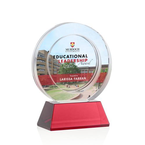 Awards and Trophies - Crystal Awards - Templeton Full Color Red on Base Circle Crystal Award