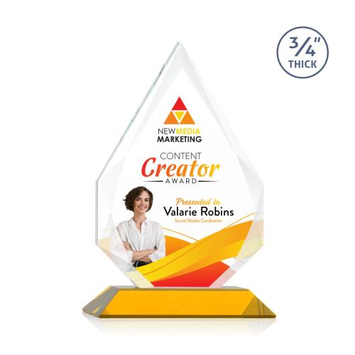 Awards and Trophies - Crystal Awards - Hawthorne Full Color Amber Peaks Crystal Award