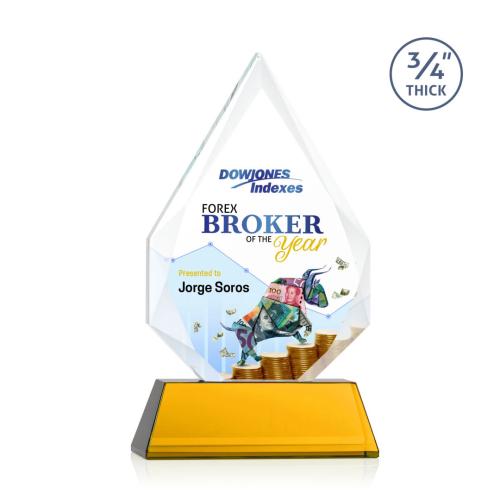Awards and Trophies - Crystal Awards - Hawthorne Full Color Amber on Newhaven Peaks Crystal Award