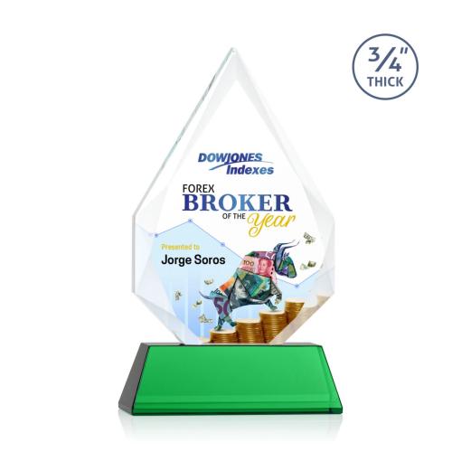 Awards and Trophies - Crystal Awards - Hawthorne Full Color Green on Newhaven Peaks Crystal Award