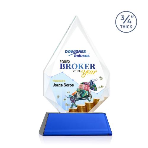 Awards and Trophies - Crystal Awards - Hawthorne Full Color Blue on Newhaven Peaks Crystal Award
