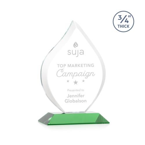 Awards and Trophies - Crystal Awards - Worthington Flame- Green Crystal Award