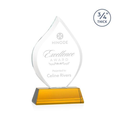 Awards and Trophies - Crystal Awards - Worthington Amber on Newhaven Base Flame Crystal Award