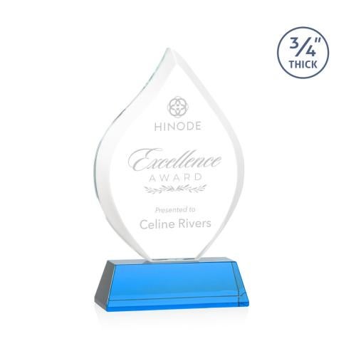 Awards and Trophies - Crystal Awards - Worthington Sky Blue on Newhaven Base Flame Crystal Award