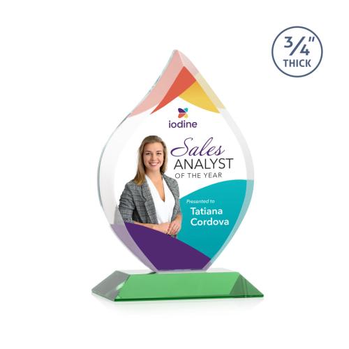 Awards and Trophies - Crystal Awards - Worthington Full Color Green Flame Crystal Award