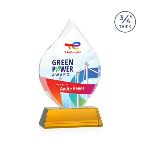 Awards and Trophies - Crystal Awards - Worthington Full Color Amber on Newhaven Flame Crystal Award