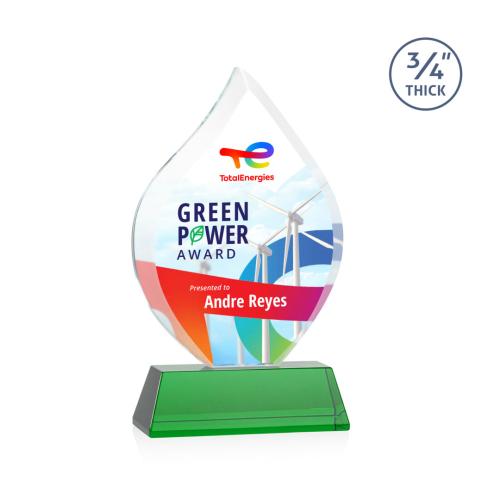 Awards and Trophies - Crystal Awards - Worthington Full Color Green on Newhaven Flame Crystal Award