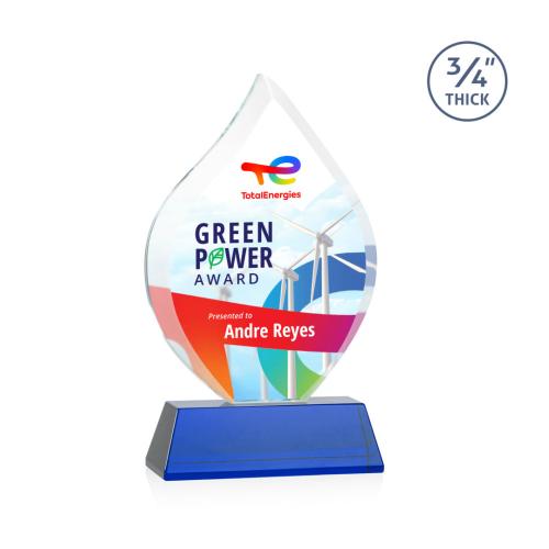 Awards and Trophies - Crystal Awards - Worthington Full Color Blue on Newhaven Flame Crystal Award