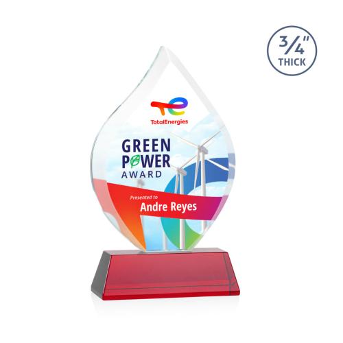 Awards and Trophies - Crystal Awards - Worthington Full Color Red on Newhaven Flame Crystal Award
