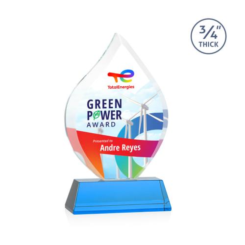 Awards and Trophies - Crystal Awards - Worthington Full Color Sky Blue on Newhaven Flame Crystal Award