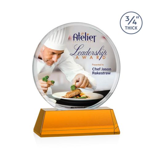 Awards and Trophies - Crystal Awards - Blackpool on Newhaven Full Color Amber Circle Crystal Award