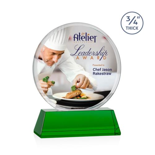 Awards and Trophies - Crystal Awards - Blackpool on Newhaven Full Color Green Circle Crystal Award
