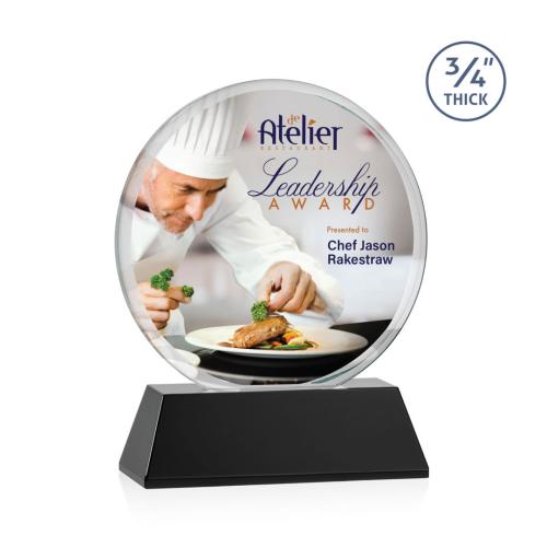 Awards and Trophies - Crystal Awards - Blackpool on Newhaven Full Color Black Circle Crystal Award