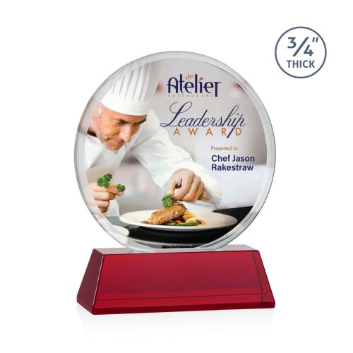 Awards and Trophies - Crystal Awards - Blackpool on Newhaven Full Color Red Circle Crystal Award