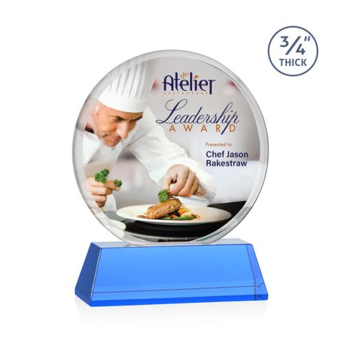 Awards and Trophies - Crystal Awards - Blackpool on Newhaven Full Color Sky Blue Circle Crystal Award