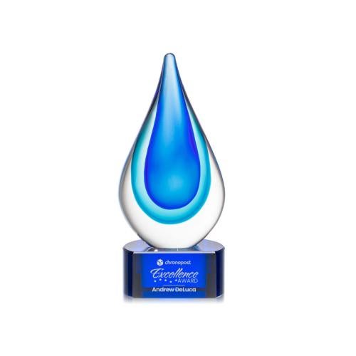 Awards and Trophies - Crystal Awards - Glass Awards - Art Glass Awards - Marseille on Paragon Base - Blue
