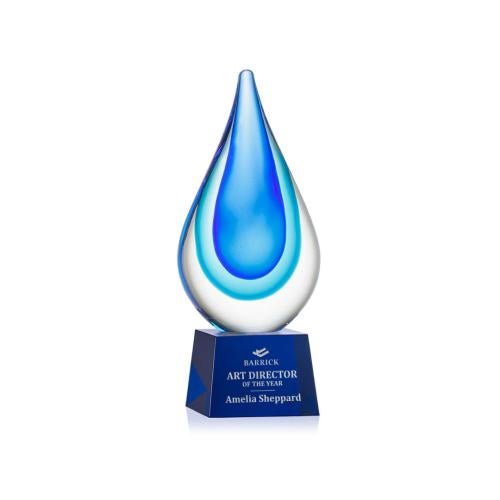 Awards and Trophies - Crystal Awards - Glass Awards - Art Glass Awards - Marseille on Robson Base - Blue