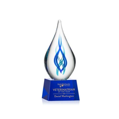 Awards and Trophies - Crystal Awards - Glass Awards - Art Glass Awards - Warrington on Robson Base - Blue