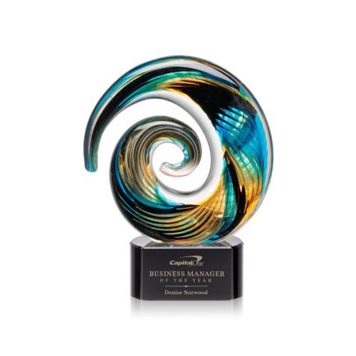 Awards and Trophies - Crystal Awards - Glass Awards - Art Glass Awards - Nazare Black on Paragon Circle Glass Award