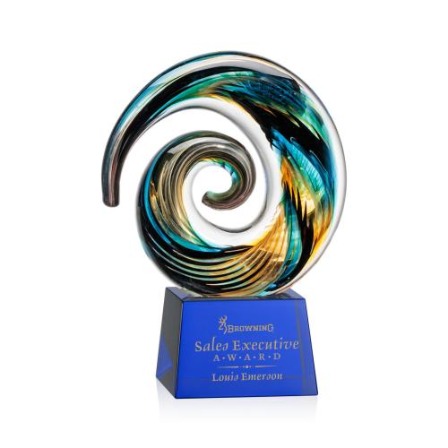 Awards and Trophies - Crystal Awards - Glass Awards - Art Glass Awards - Nazare Blue on Robson Circle Glass Award