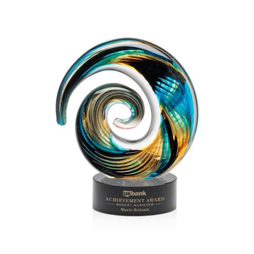 Awards and Trophies - Crystal Awards - Glass Awards - Art Glass Awards - Nazare Black on Stanrich Circle Glass Award