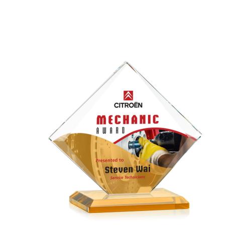 Awards and Trophies - Crystal Awards - Griffith Full Color Amber Diamond Crystal Award