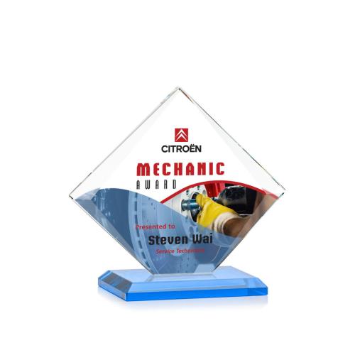 Awards and Trophies - Crystal Awards - Griffith Full Color Sky Blue Diamond Crystal Award