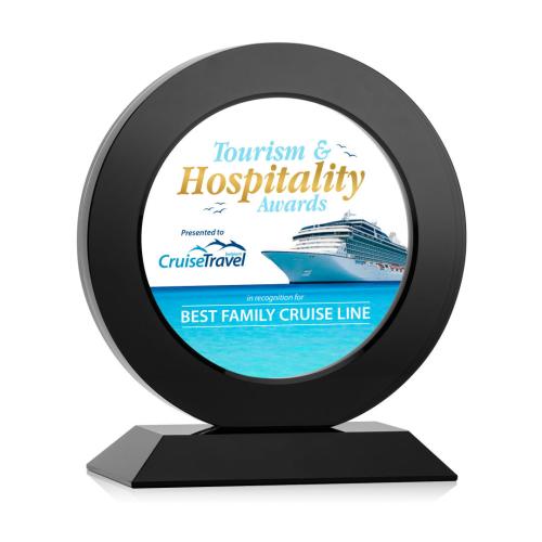 Awards and Trophies - Crystal Awards - London Full Color Black Circle Crystal Award