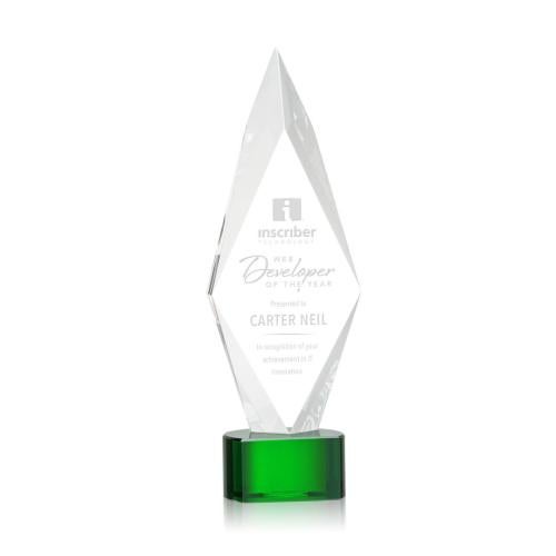 Awards and Trophies - Crystal Awards - Manilow Green on Paragon Base Diamond Crystal Award