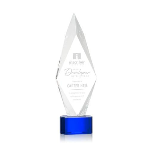 Awards and Trophies - Crystal Awards - Manilow Blue on Paragon Base Diamond Crystal Award